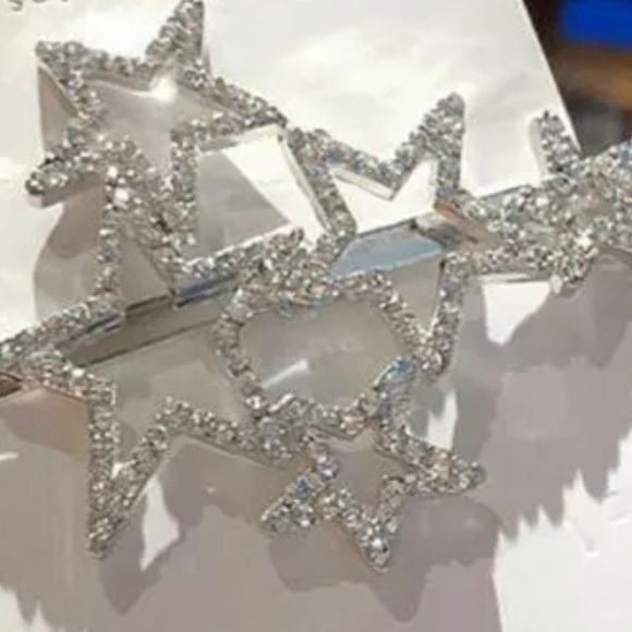 SILVER WITH STARS WITH CRYSTALS HAIR PIN - Picture 4 of 4
